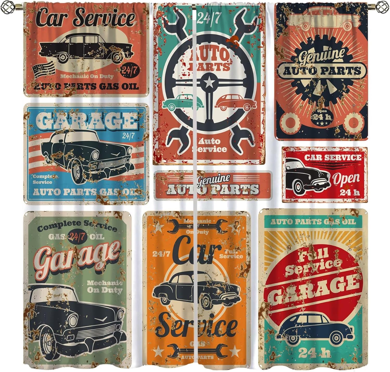 Home Office Shed - Garage Curtains, Vintage Man Den Repair