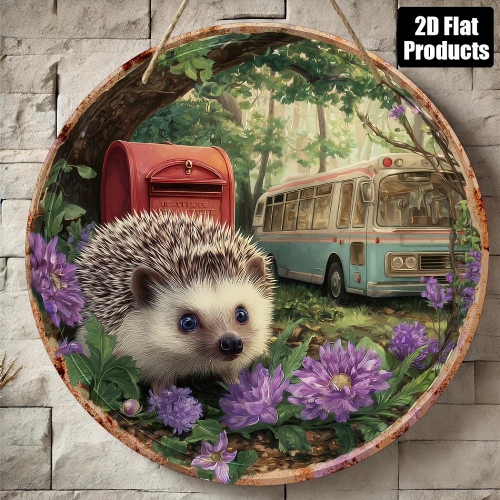 Home Office Gif - 2D Metal Sign, Hedgehog Theme Round