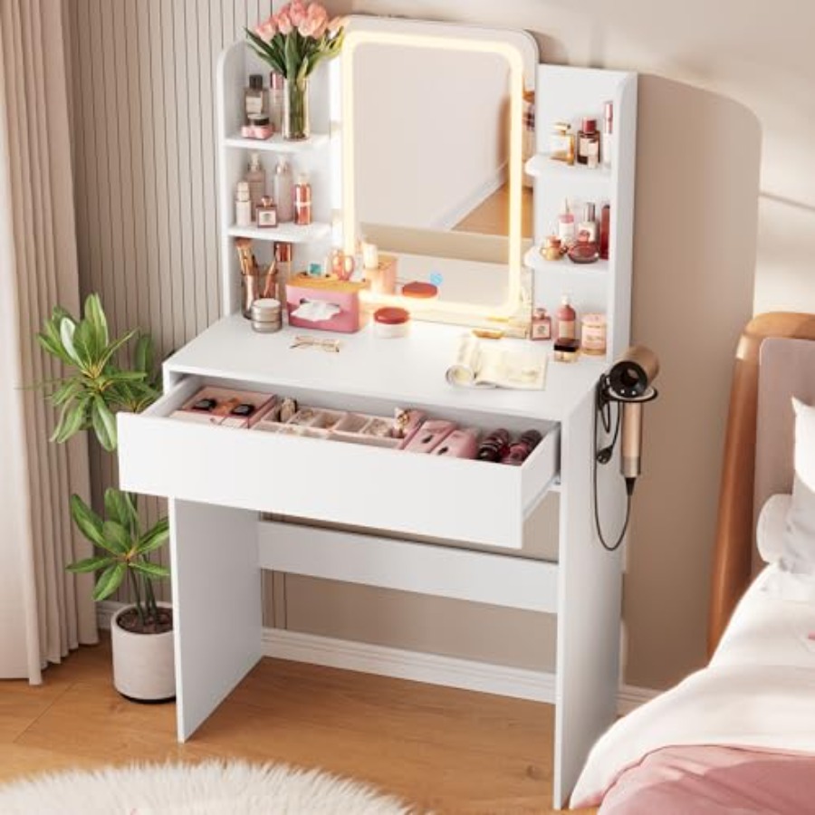 Desk Drawer Small - Small vanity desk for bedroom use,soft-white