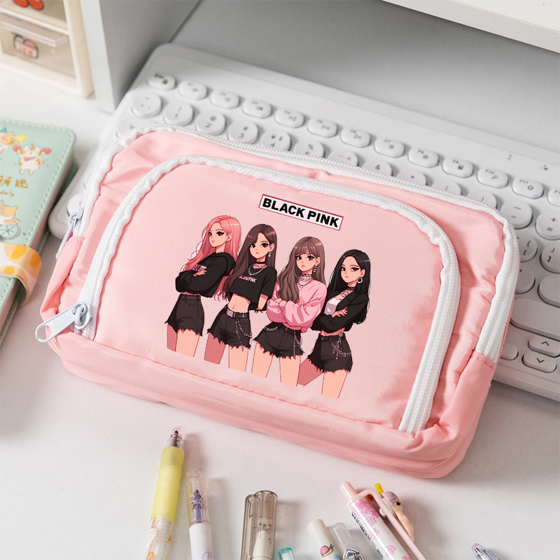 Pen Holder Organizer - BlackPink Large Capacity Canvas Pencil Case