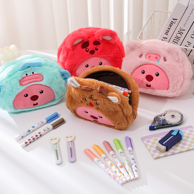 Pen Holder Organizer - Cartoon Plush Pencil Bag Student Kawaii