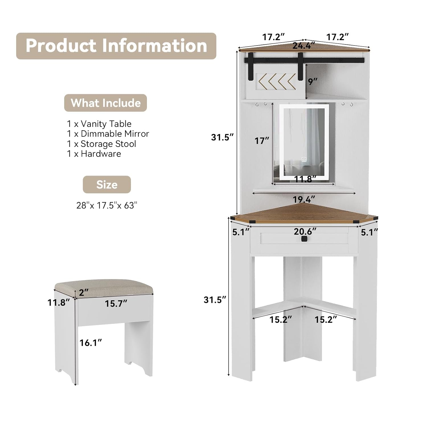 Corner Vanity Desk Set with Li - огляд і ціна Desk Drawer Small