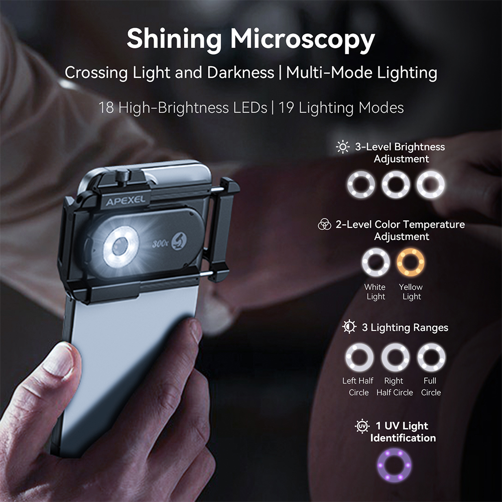 APEXEL Nano Zoom 300X Microsco - огляд і ціна Zoom Lighting Kit