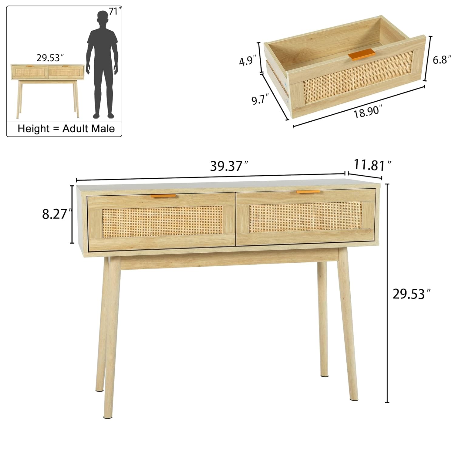Console Table Rattan Desk with - огляд і ціна Desk Drawer Small