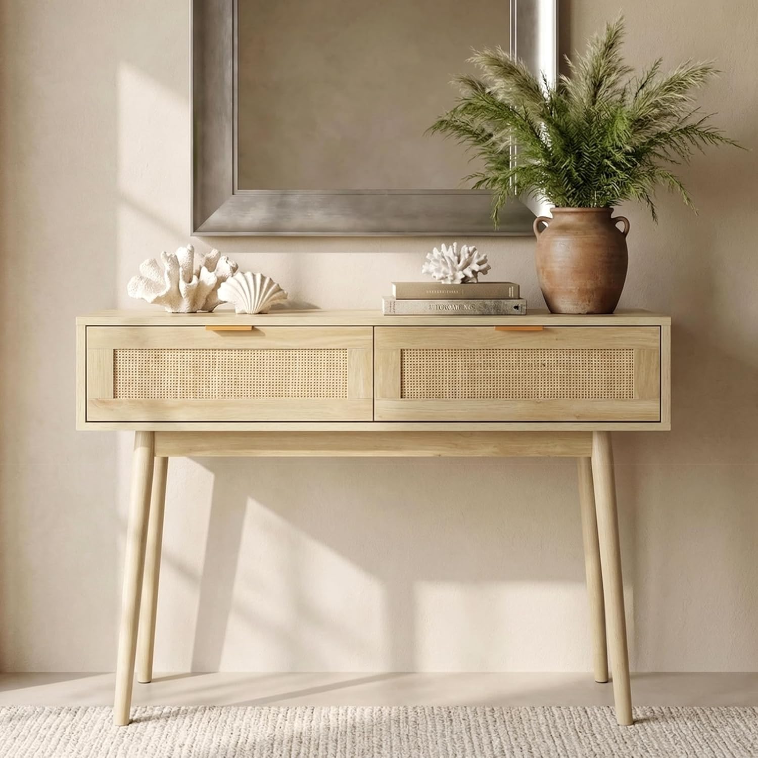 Console Table Rattan Desk with - огляд і ціна Desk Drawer Small