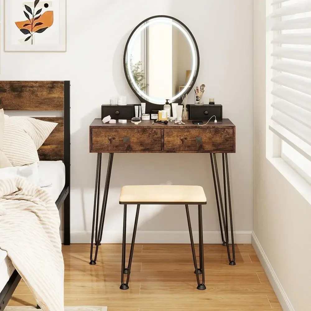 Rustic Brown Vanity Desk with  - огляд і ціна Desk Drawer Small