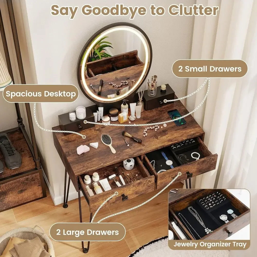 Rustic Brown Vanity Desk with  - огляд і ціна Desk Drawer Small